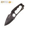 Photo of the Shark Tooth Hunter black powder coat knife with black G10 scales. Made for survivalists, hunters and campers by SLYSTEEL.