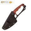 Photo of the Shark Tooth Hunter knife with Kydex sheath, steel spring clip, and tan micarta scales for survivalists hunters and campers by SLYSTEEL.